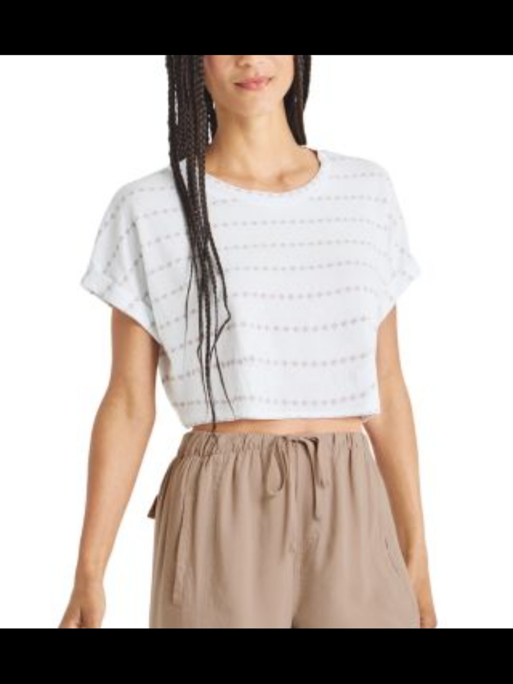 NWT Splendid Collection White And Beige Cropped Dot-Stripe Tee